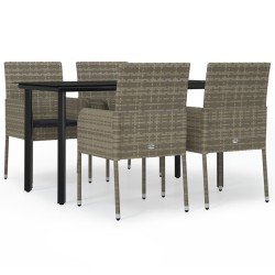 vidaXL Set comedor jardín 5 pzas y cojines ratán sintético negro gris