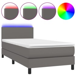 vidaXL Cama box spring y colchón LED cuero sintético gris 90x200 cm