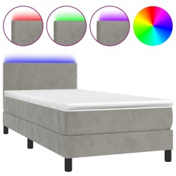 vidaXL Cama box spring colchón y LED terciopelo gris claro 100x200 cm