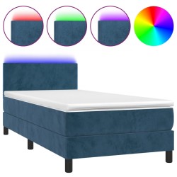 vidaXL Cama box spring colchón y LED terciopelo azul oscuro 90x200 cm