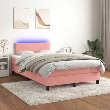vidaXL Cama box spring colchón y LED terciopelo rosa 120x200 cm