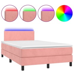 vidaXL Cama box spring colchón y LED terciopelo rosa 120x200 cm