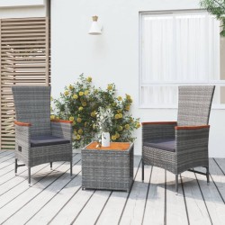 vidaXL Juego muebles jardín 3 pzas madera acacia ratán sintético gris