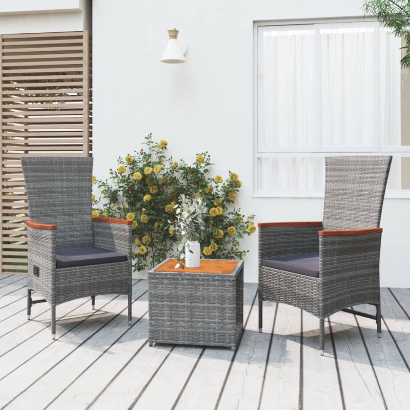 vidaXL Juego muebles jardín 3 pzas madera acacia ratán sintético gris vidaXL Juego muebles jardín 3 pzas madera acacia ratán sintético gris