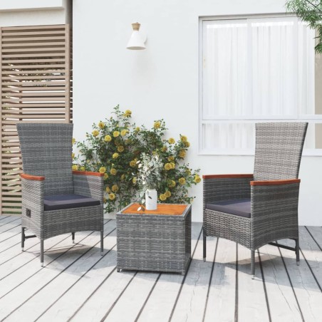 vidaXL Juego muebles jardín 3 pzas madera acacia ratán sintético gris
