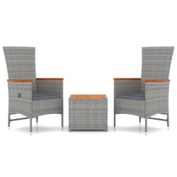 vidaXL Juego muebles jardín 3 pzas madera acacia ratán sintético gris