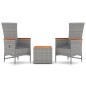 vidaXL Juego muebles jardín 3 pzas madera acacia ratán sintético gris vidaXL Juego muebles jardín 3 pzas madera acacia ratán sintético gris