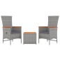 vidaXL Juego muebles jardín 3 pzas madera acacia ratán sintético gris vidaXL Juego muebles jardín 3 pzas madera acacia ratán sintético gris