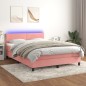vidaXL Cama box spring colchón y LED terciopelo rosa 140x200 cm