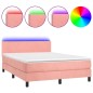 vidaXL Cama box spring colchón y LED terciopelo rosa 140x200 cm