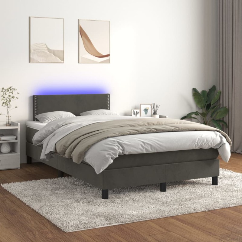 vidaXL Cama box spring colchón y LED terciopelo gris oscuro 120x200 cm vidaXL Cama box spring colchón y LED terciopelo gris oscuro 120x200 cm