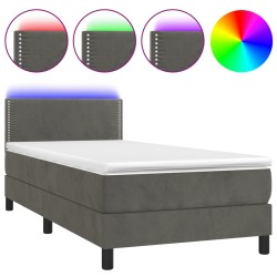 vidaXL Cama box spring colchón y LED terciopelo gris oscuro 90x200 cm