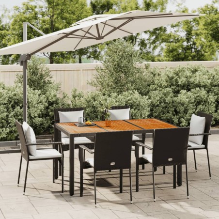vidaXL Set de comedor de jardín 7 pzas y cojines ratán sintético negro