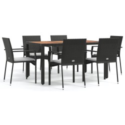 vidaXL Set de comedor de jardín 7 pzas y cojines ratán sintético negro