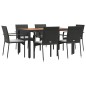 vidaXL Set de comedor de jardín 7 pzas y cojines ratán sintético negro