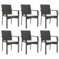 vidaXL Set de comedor de jardín 7 pzas y cojines ratán sintético negro