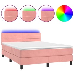 vidaXL Cama box spring colchón y LED terciopelo rosa 140x200 cm