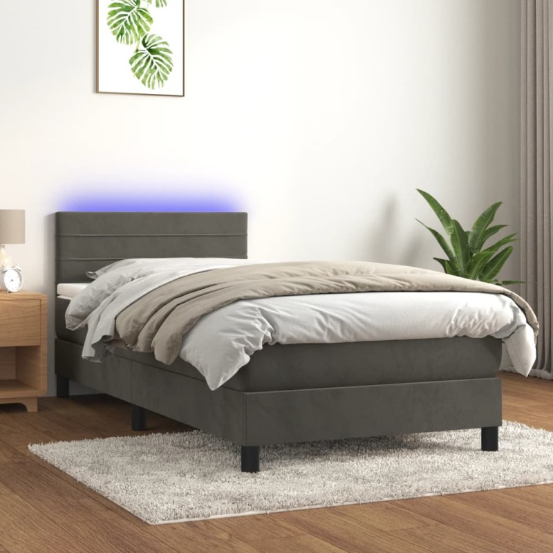 vidaXL Cama box spring colchón y LED terciopelo gris oscuro 80x200 cm vidaXL Cama box spring colchón y LED terciopelo gris oscuro 80x200 cm