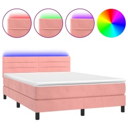 vidaXL Cama box spring colchón y LED terciopelo rosa 140x190 cm