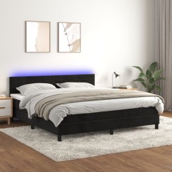 vidaXL Cama box spring colchón y LED terciopelo negro 180x200 cm