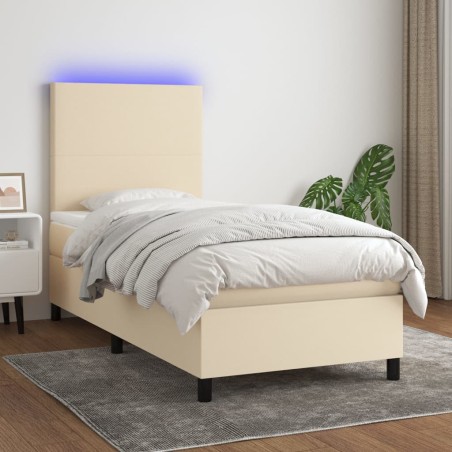 vidaXL Cama box spring colchón y luces LED tela crema 90x200 cm