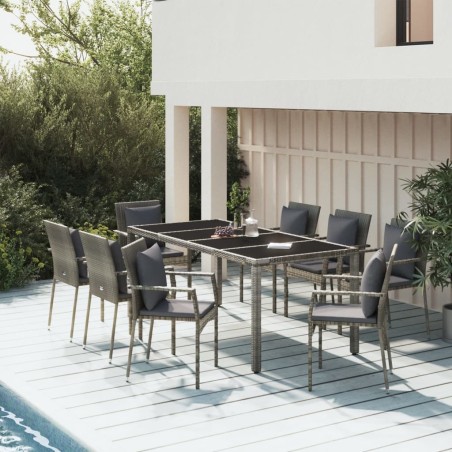 vidaXL Set comedor jardín 9 pzas y cojines ratán sintético gris