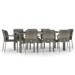 vidaXL Set comedor jardín 9 pzas y cojines ratán sintético gris