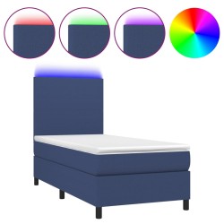 vidaXL Cama box spring colchón y luces LED tela azul 100x200 cm