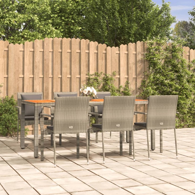 vidaXL Set comedor jardín 7 pzas y cojines ratán sintético gris vidaXL Set comedor jardín 7 pzas y cojines ratán sintético gris