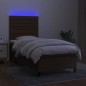 vidaXL Cama box spring colchón y luces LED tela marrón oscuro 90x200cm vidaXL Cama box spring colchón y luces LED tela marrón oscuro 90x200cm
