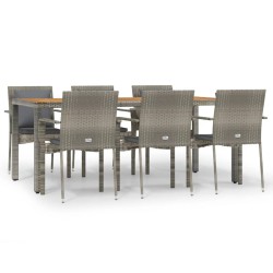 vidaXL Set comedor jardín 7 pzas y cojines ratán sintético gris