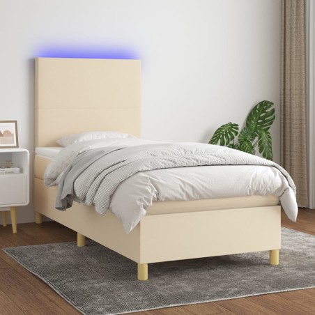 vidaXL Cama box spring colchón y luces LED tela color crema 90x190 cm