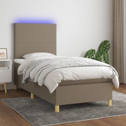 vidaXL Cama box spring colchón y luces LED tela gris taupe 90x200 cm