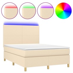 vidaXL Cama box spring colchón y luces LED tela crema 140x200 cm