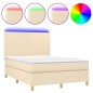 vidaXL Cama box spring colchón y luces LED tela crema 140x200 cm vidaXL Cama box spring colchón y luces LED tela crema 140x200 cm