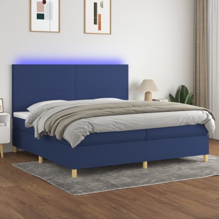 vidaXL Cama box spring colchón y luces LED tela azul 200x200 cm
