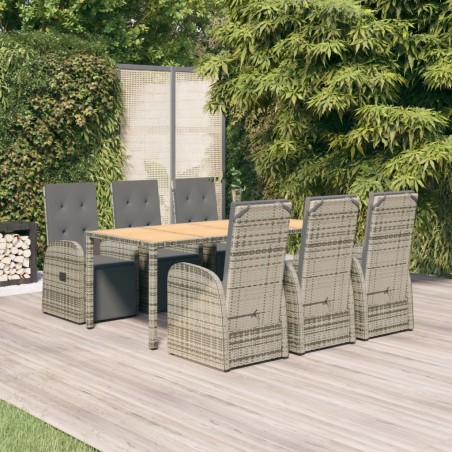 vidaXL Set comedor jardín 7 pzas y cojines ratán sintético gris