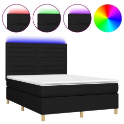 vidaXL Cama box spring colchón y luces LED tela negro 140x200 cm