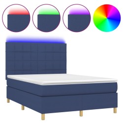 vidaXL Cama box spring colchón y luces LED tela azul 140x200 cm