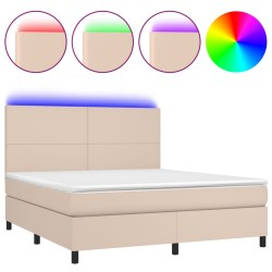 vidaXL Cama box spring colchón LED cuero sintético capuchino 160x200cm