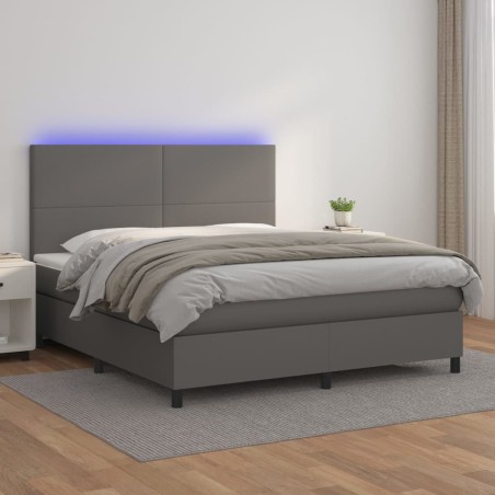 vidaXL Cama box spring colchón y LED cuero sintético gris 180x200 cm