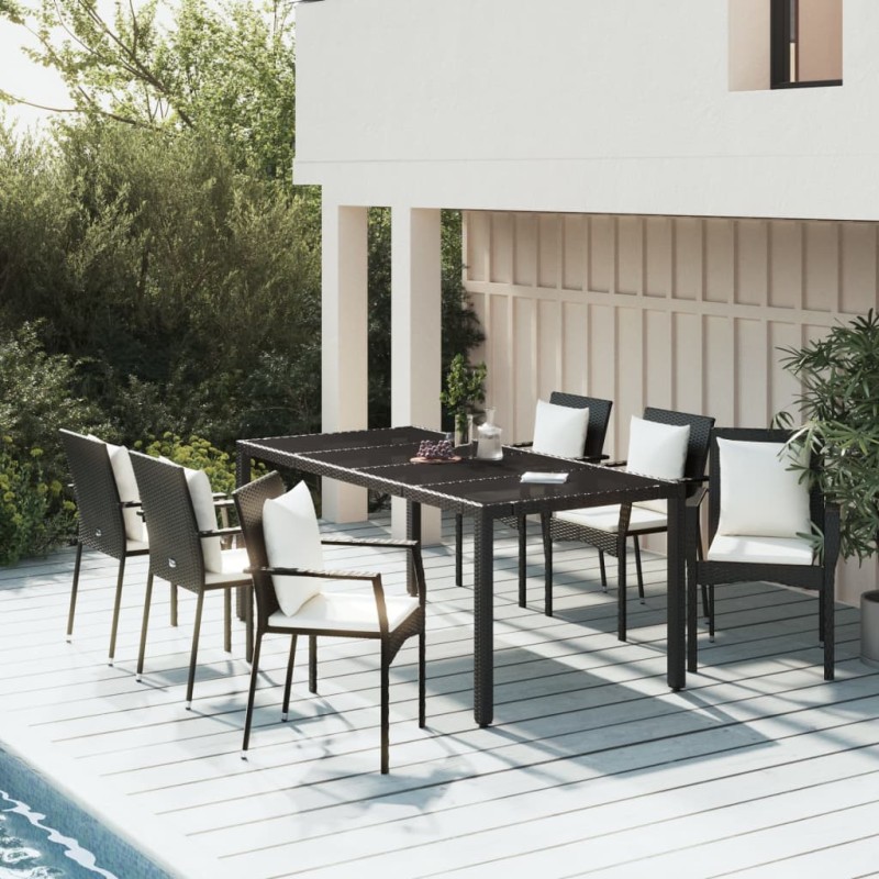vidaXL Set de comedor de jardín 7 pzas y cojines ratán sintético negro