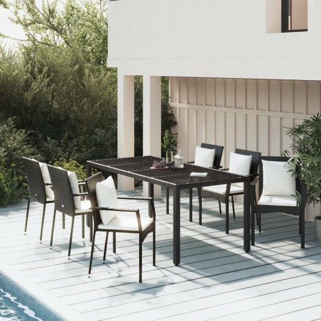 vidaXL Set de comedor de jardín 7 pzas y cojines ratán sintético negro
