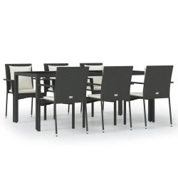 vidaXL Set de comedor de jardín 7 pzas y cojines ratán sintético negro