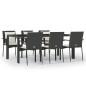 vidaXL Set de comedor de jardín 7 pzas y cojines ratán sintético negro