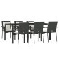vidaXL Set de comedor de jardín 7 pzas y cojines ratán sintético negro
