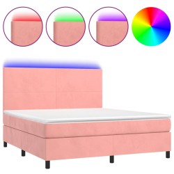 vidaXL Cama box spring colchón y LED terciopelo rosa 160x200 cm