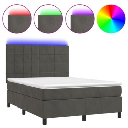 vidaXL Cama box spring colchón y LED terciopelo gris oscuro 140x200 cm