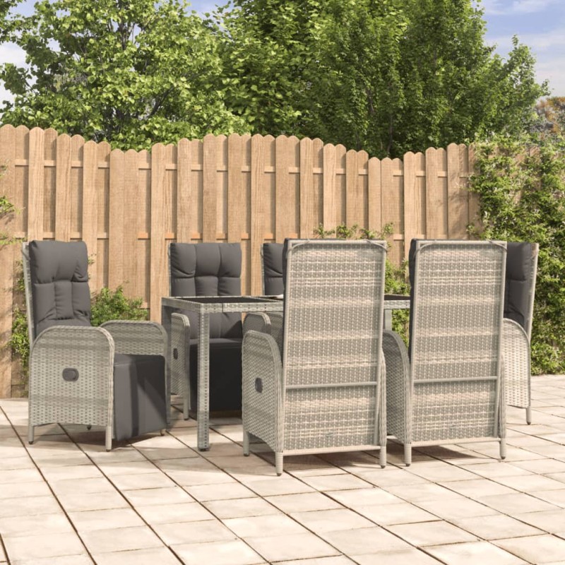 vidaXL Set comedor jardín 7 pzas y cojines ratán sintético gris vidaXL Set comedor jardín 7 pzas y cojines ratán sintético gris