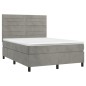 vidaXL Cama box spring colchón y LED terciopelo gris claro 140x200 cm vidaXL Cama box spring colchón y LED terciopelo gris claro 140x200 cm